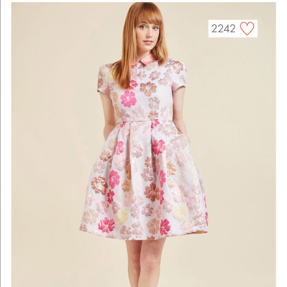 Modcloth Floral Shirt Dress 2x Pink Gold